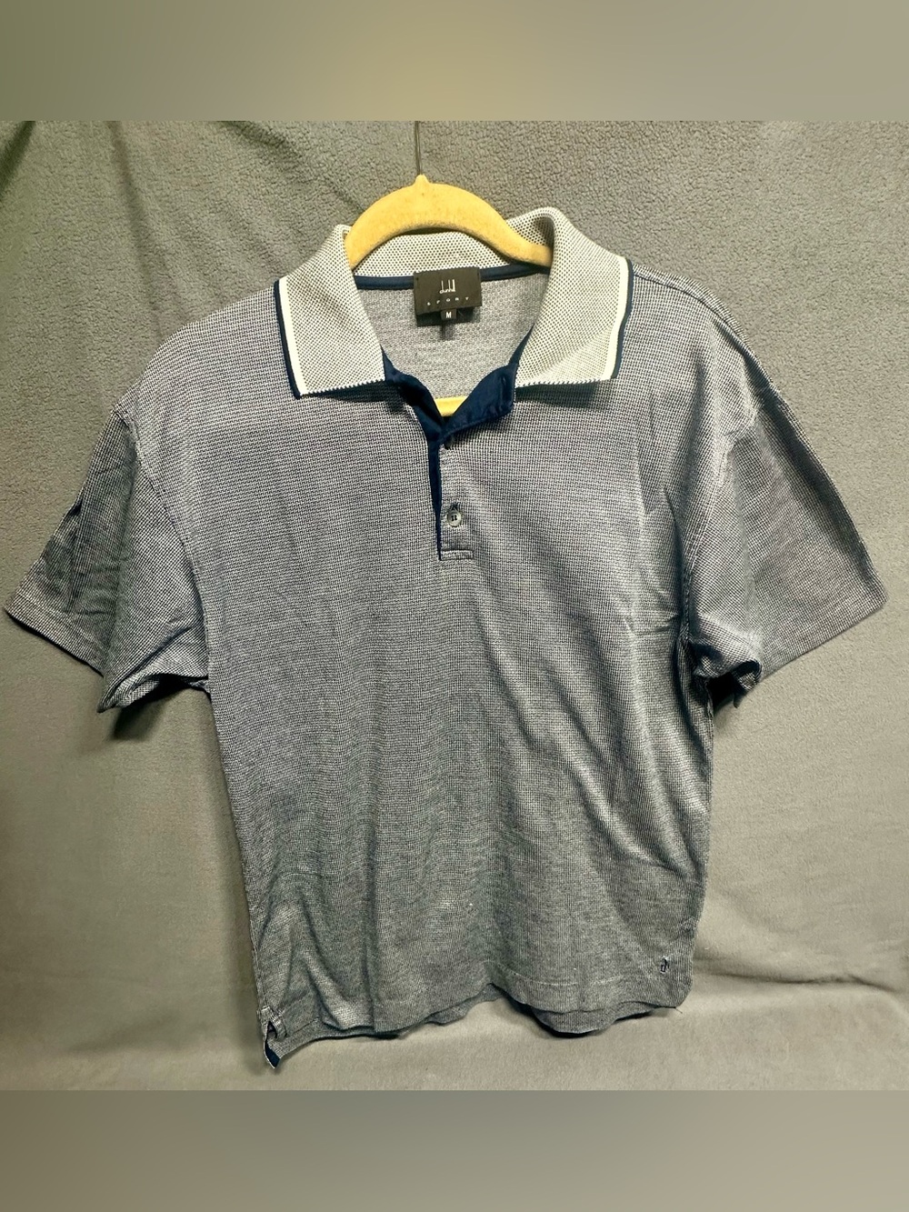Dunhill Men’s Blue Heather Polo with Contrasting Collar